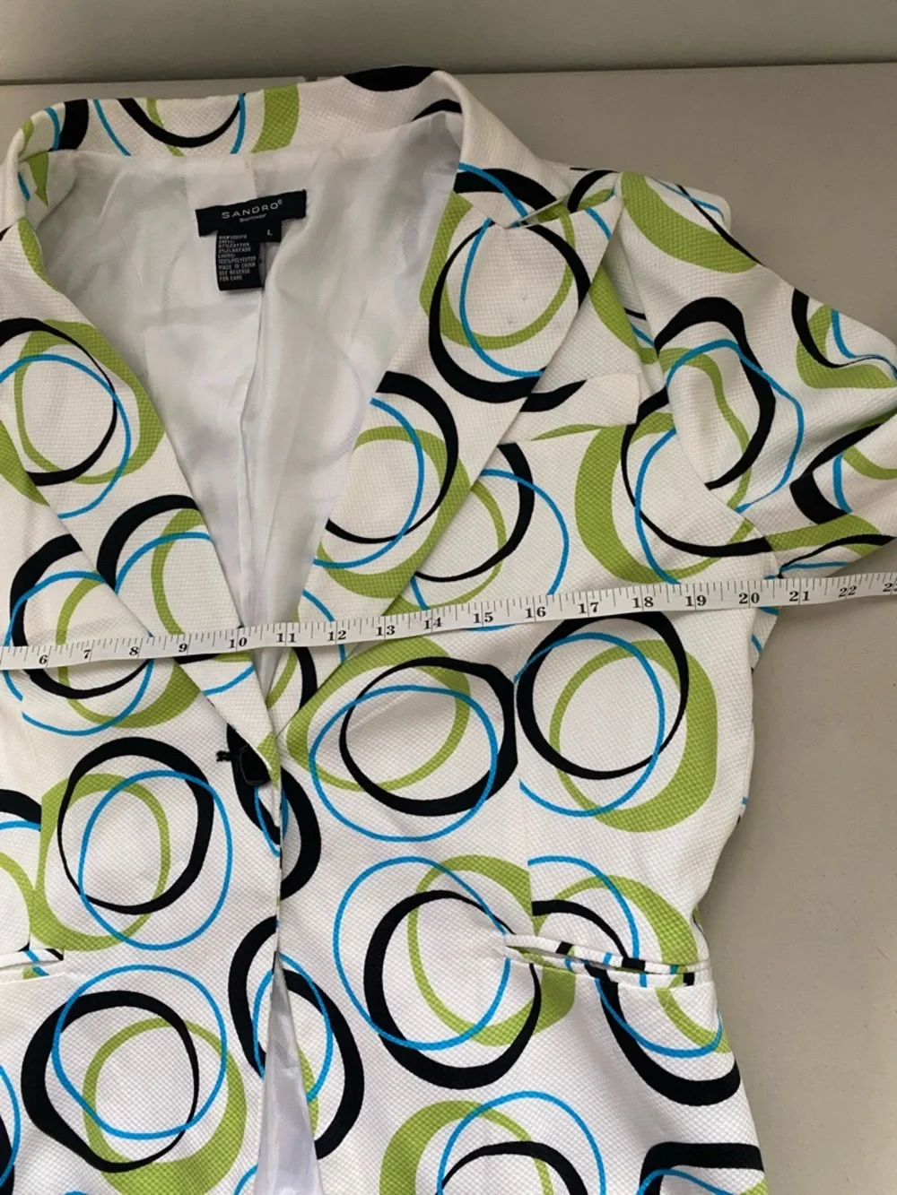SANDRO Sportswear Oodles of O's Green Black Blue Jacket Blazer Ring Print L - Picture 7 of 9
